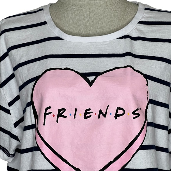 Friends TV Series Womens Tshirt White Blue Striped Short Sleeve Plus Size Heart - Picture 3 of 12
